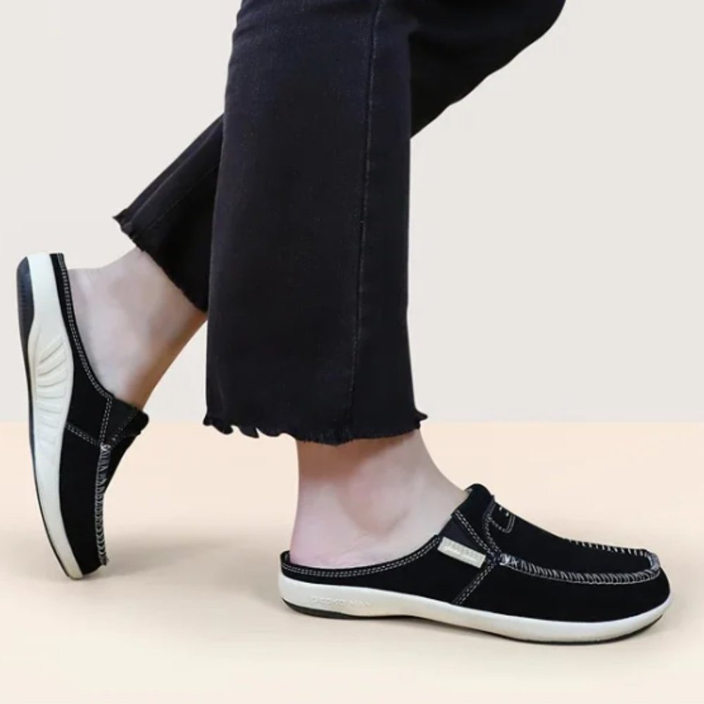 GeckoMan Women's Suede Arch Support Slippers -Black-lll